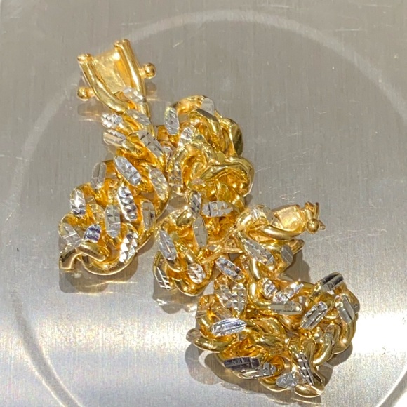 Mens 10k gold vermeil iced Cuban link chain and bracelet set Italian 925 stamped - Picture 4 of 11